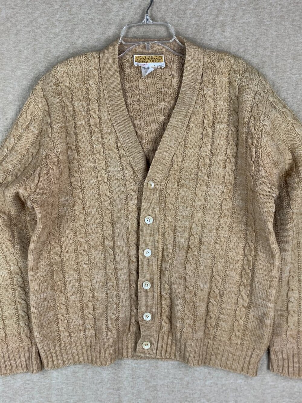Vintage 70s Jantzen Cardigan XL Brown Cable Knit Grunge Kurt Cobain Fuzzy Ivy